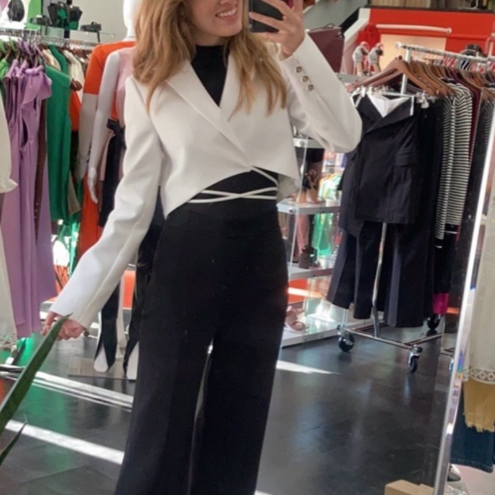 Zara White Cropped Double-Breasted Blazer